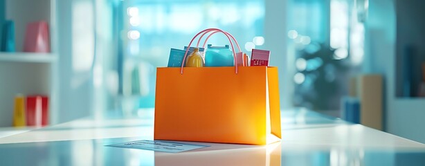 Colorful shopping bag on a table