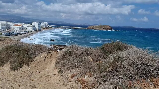 View of Naxos' coast on a windy day