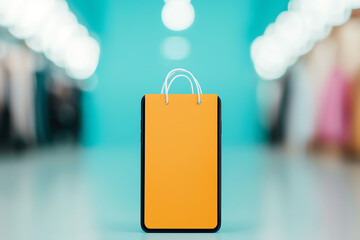 Stylish yellow shopping bag displayed in a modern retail environment