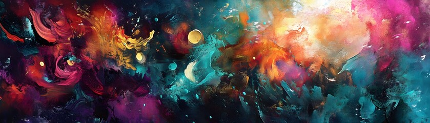 Fototapeta premium Vibrant cosmic scene with colorful clouds, stars, and planets, evoking the beauty and mystery of the universe.