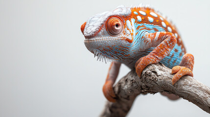 Fototapeta premium Vibrant chameleon displaying its colorful features on a branch