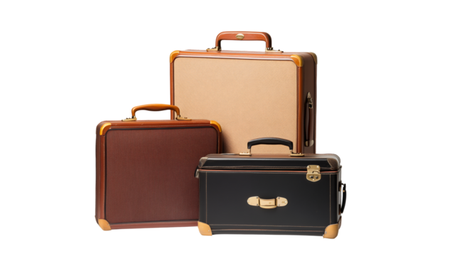 Three ravel suitcases Isolated on transparent background