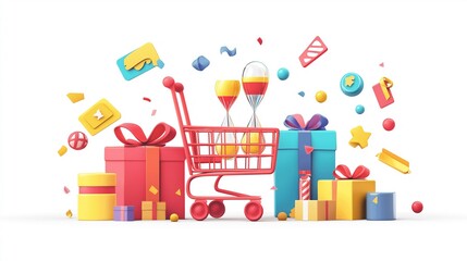 The single day concepts, Prominent number or date, Shopping cart, Discount tags, Gift boxes. Generative AI illustration.