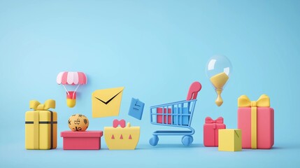 Fototapeta premium The single day concepts, Prominent number or date, Shopping cart, Discount tags, Gift boxes. Generative AI illustration.