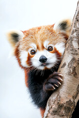 Obraz premium Captivating close-up of a red panda climbing a tree a beautiful encounter with nature's marvels