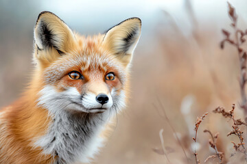 Fototapeta premium Captivating portrait of a fox amidst nature's embrace a glimpse into wildlife's beauty and serenity