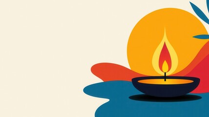 A vibrant illustration featuring a traditional oil lamp against a colorful background, symbolizing light and celebration, likely for a festive occasion.