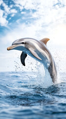 Fototapeta premium A majestic dolphin leaping through crystal clear waters under a vibrant sky