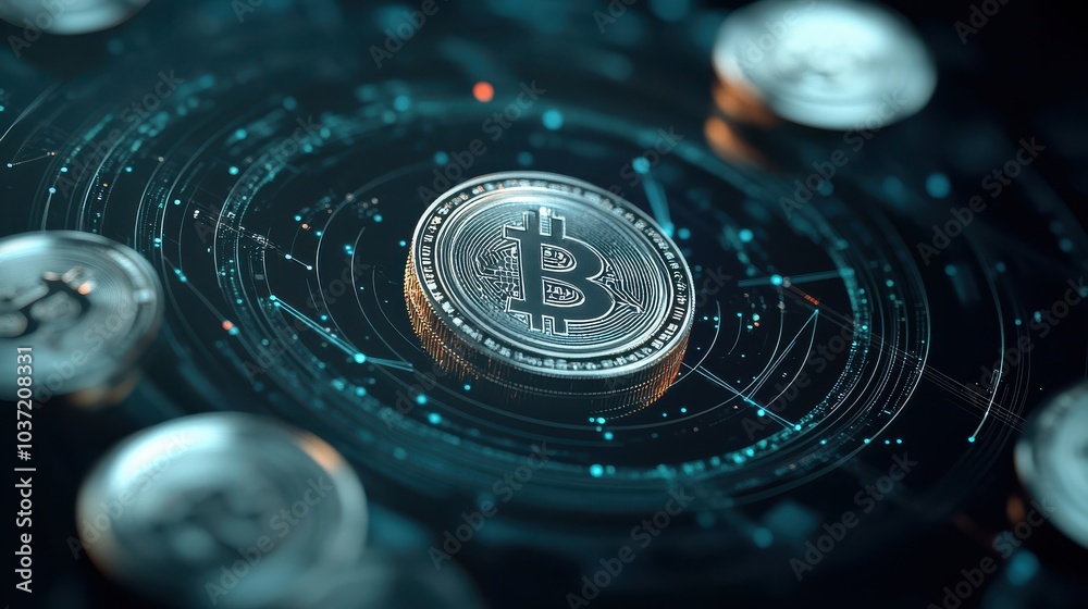 Aufkleber Exploring the digital landscape of cryptocurrency with a focus on bitcoin technology and blockchain innovation