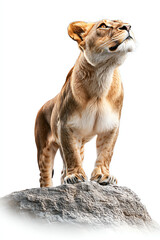 Obraz premium Majestic lioness on a rocky perch a stunning representation of strength and grace in the animal kingdom