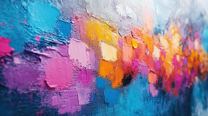 Abstract colorful painting with vibrant hues and textured brushstrokes.