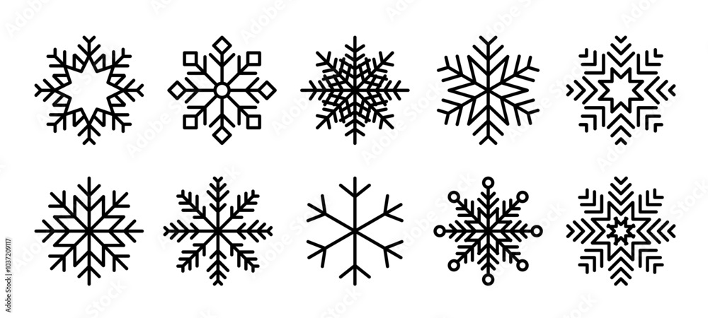 Poster snowflake set isolated transparent background. winter pattern snow ornament. frost. christmas icon. 