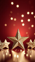 golden stars light abstract glitter red christmas background defocused form