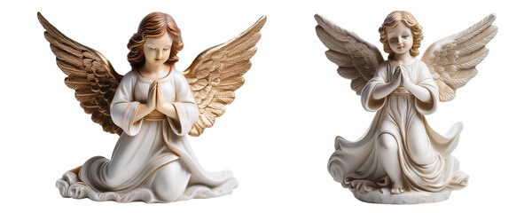 Set of Two Christmas Angels Isolated on Transparent Background.