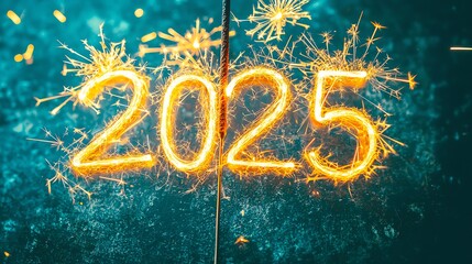 Celebrate the arrival of 2025 with dazzling sparklers illuminating the night sky, perfect for festive moments and New Year themes.