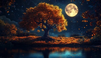 A Fantastical Landscape with Moonlight Distant Mountains