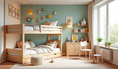 stylish children's room with a bunk bed