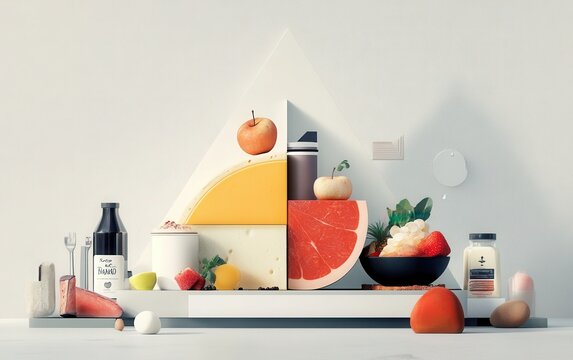 A visually engaging design showcasing the evolution from the classic food pyramid to a sleek pie chart