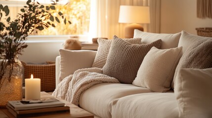 Cozy living room with warm decor and inviting atmosphere for relaxation.