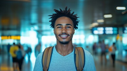 Obraz premium Handsome African American dude in the airport.