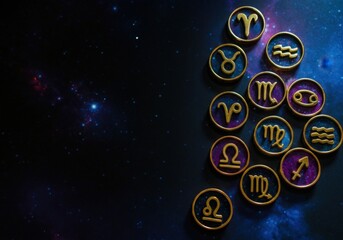 Zodiac signs with a cosmic background representing astrology and the twelve houses