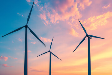 Wind turbines against a beautiful sunset a symbol of renewable energy and sustainability