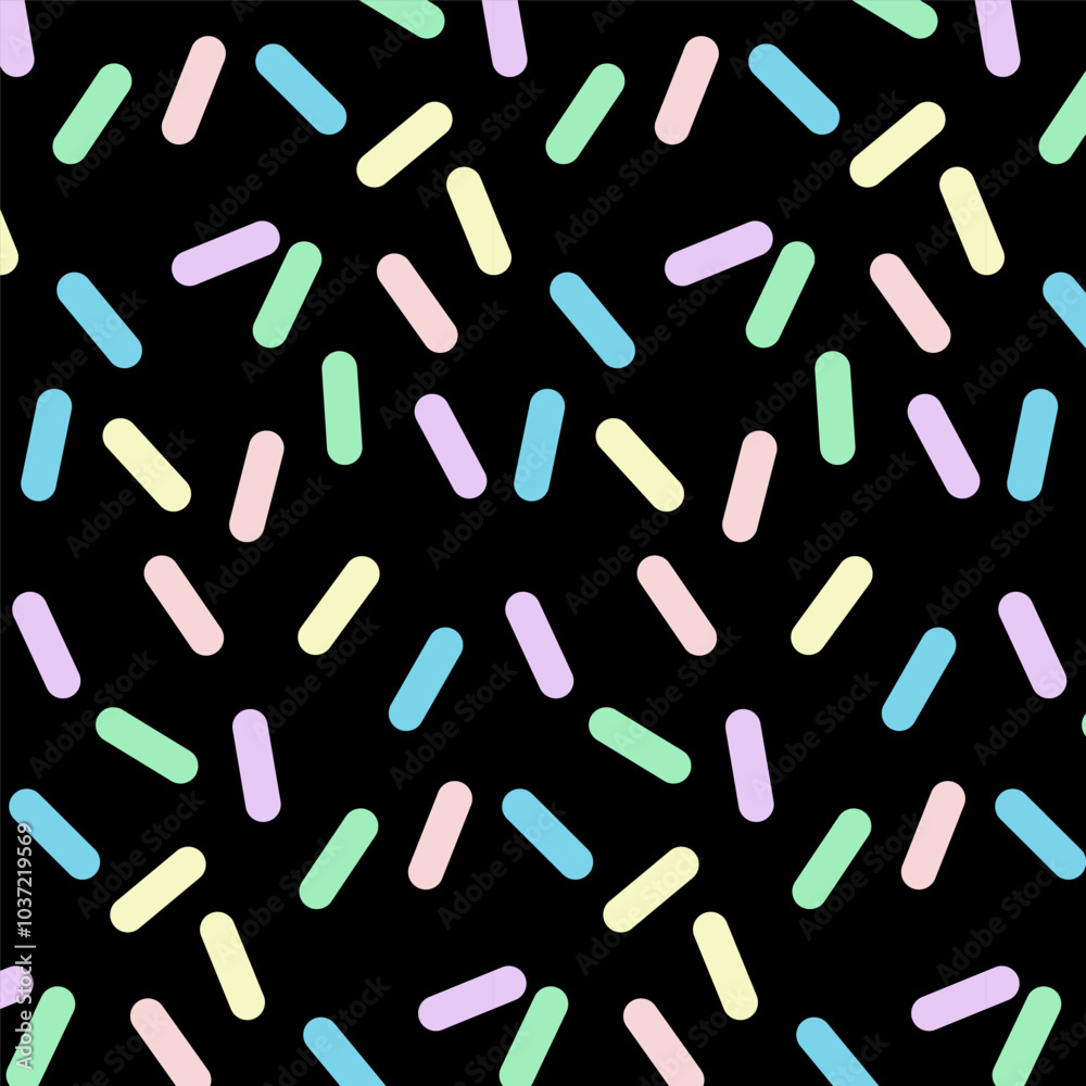 Sticker geometric seamless pattern.abstract repeat pattern with colorful pastel pills isolated on black back