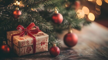 Christmas Gift Box Underneath a Decorated Tree