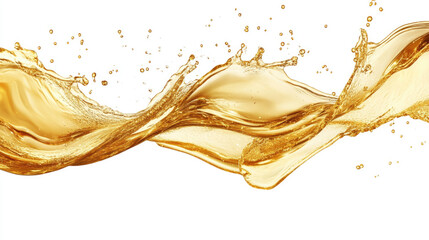 Fototapeta premium Golden liquid splash with dynamic motion and flying droplets on white background