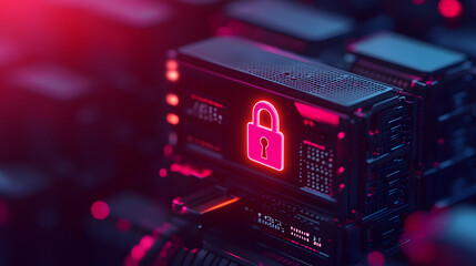 Obraz premium Cyber Security Server with Digital Lock Icon Data Protection Concept