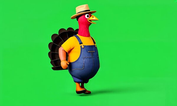 Cartoon turkey as a farmer