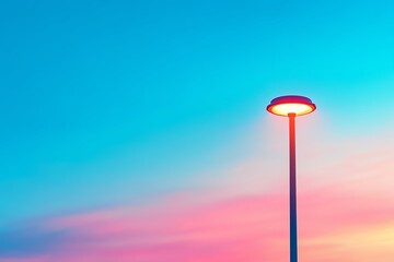 Modern street lamp with a colorful sky background at dusk.