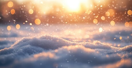 Abstract Winter Landscape with Snow and Golden Bokeh. AI generated illustration.