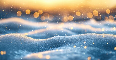 Fototapeta premium Abstract Winter Landscape with Snow and Golden Bokeh. AI generated illustration.