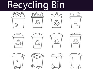Recycling Bin Icons: Line Art Illustrations