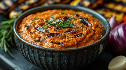Delicious romesco sauce in a bowl.