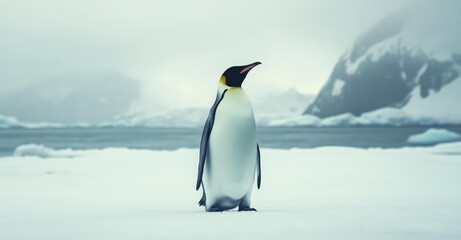 Fototapeta premium Active Penguins in Winter. AI generated illustration.
