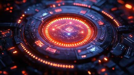 Obraz premium Futuristic circuit design with glowing elements and intricate details.