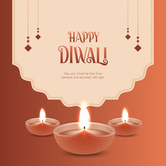 Happy Diwali Celebration Background. Diwali Festival Of Lights Banner with Diya Vector Illustration. Happy Diwali Social Media Post Template.
