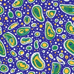 Naklejka premium Colorful paisley shapes with gold accents, seamless layout, [fabric design], [vintage Indian motifs]