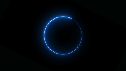 Fototapeta premium Neon circle Technology frame. Abstract blue and yellow light effect background. Abstract studio with violet glowing circle frame.