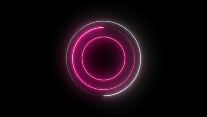 Neon circle Technology frame. Abstract blue and yellow light effect background. Abstract studio with violet glowing circle frame.