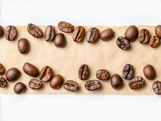 Panoramic coffee beans border isolated on white background with copy space 