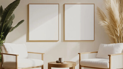 Scandinavian Interior with Art Mockup in Natural Light