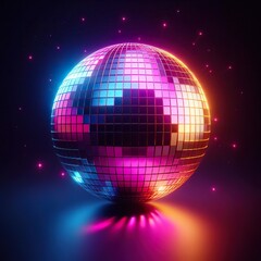 Obraz premium a vibrant shiny disco ball on a black background. 3D rendering. Neon lights