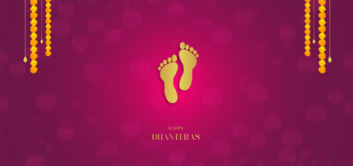 Happy Dhanteras social media vector illustration template. Happy dhanteras festival with flower decoration and Diya lamp for the Indian religious festival of lights
