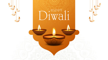 Happy Diwali Celebration Background. Diwali Festival Of Lights Banner with Diya Vector Illustration. Happy Diwali Social Media Post Template.
