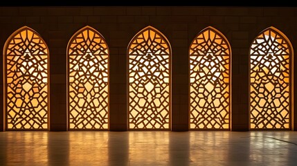 Five Arched Windows with Intricate Geometric Patterns.