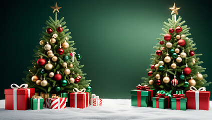 winter scene features green background christmas decorations including presents trees festive objects