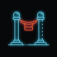 Glowing neon line rope barrier icon isolated on black background. Vector illustration